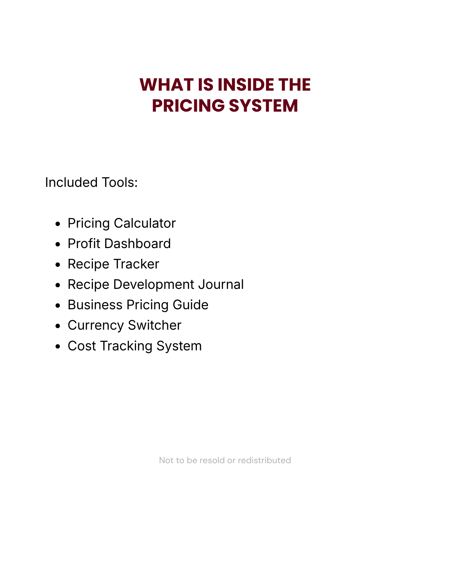 Baker Pricing and Profit System — what's inside preview