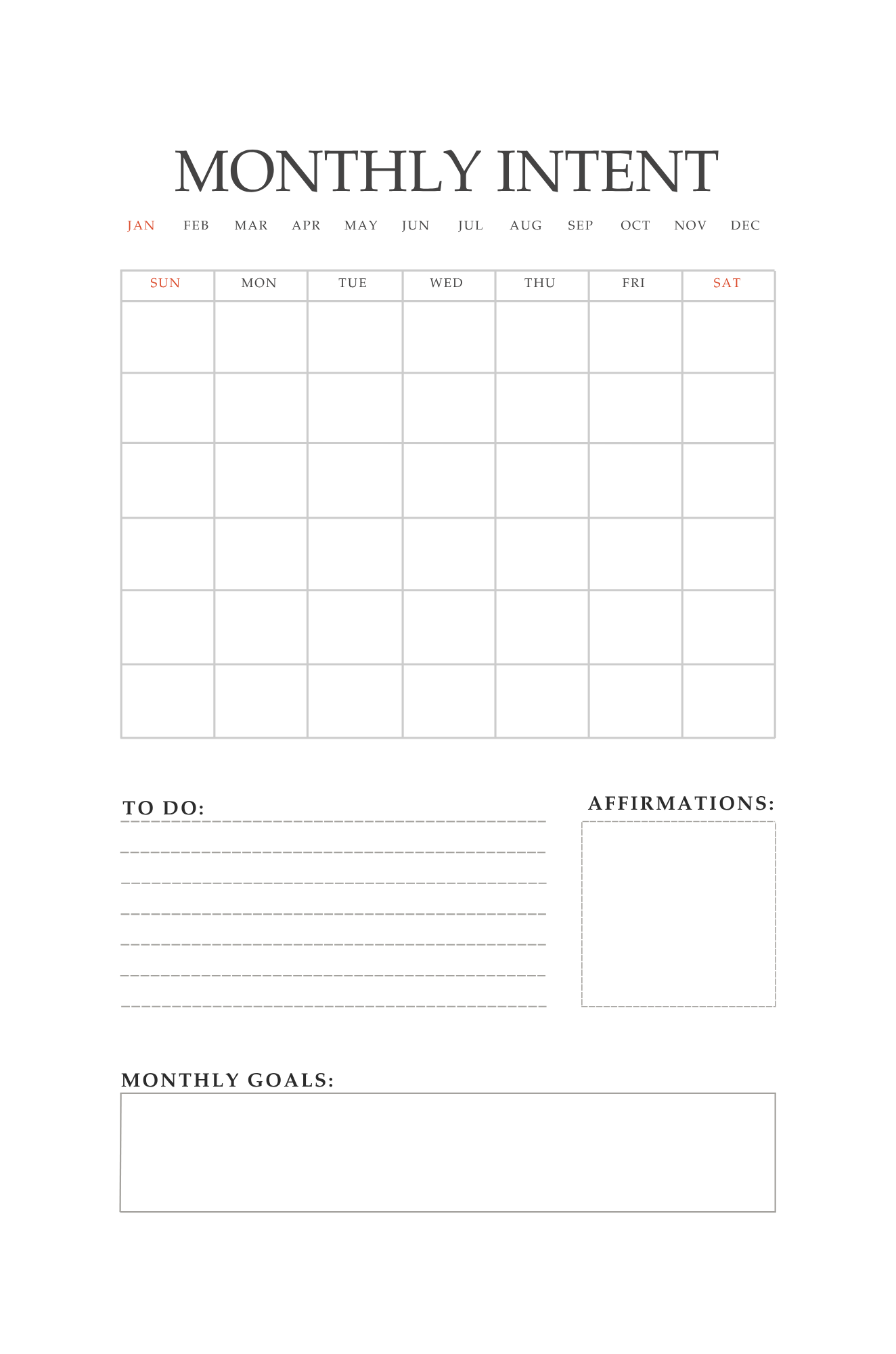 The Productivity Journal — monthly intent page, works for any month