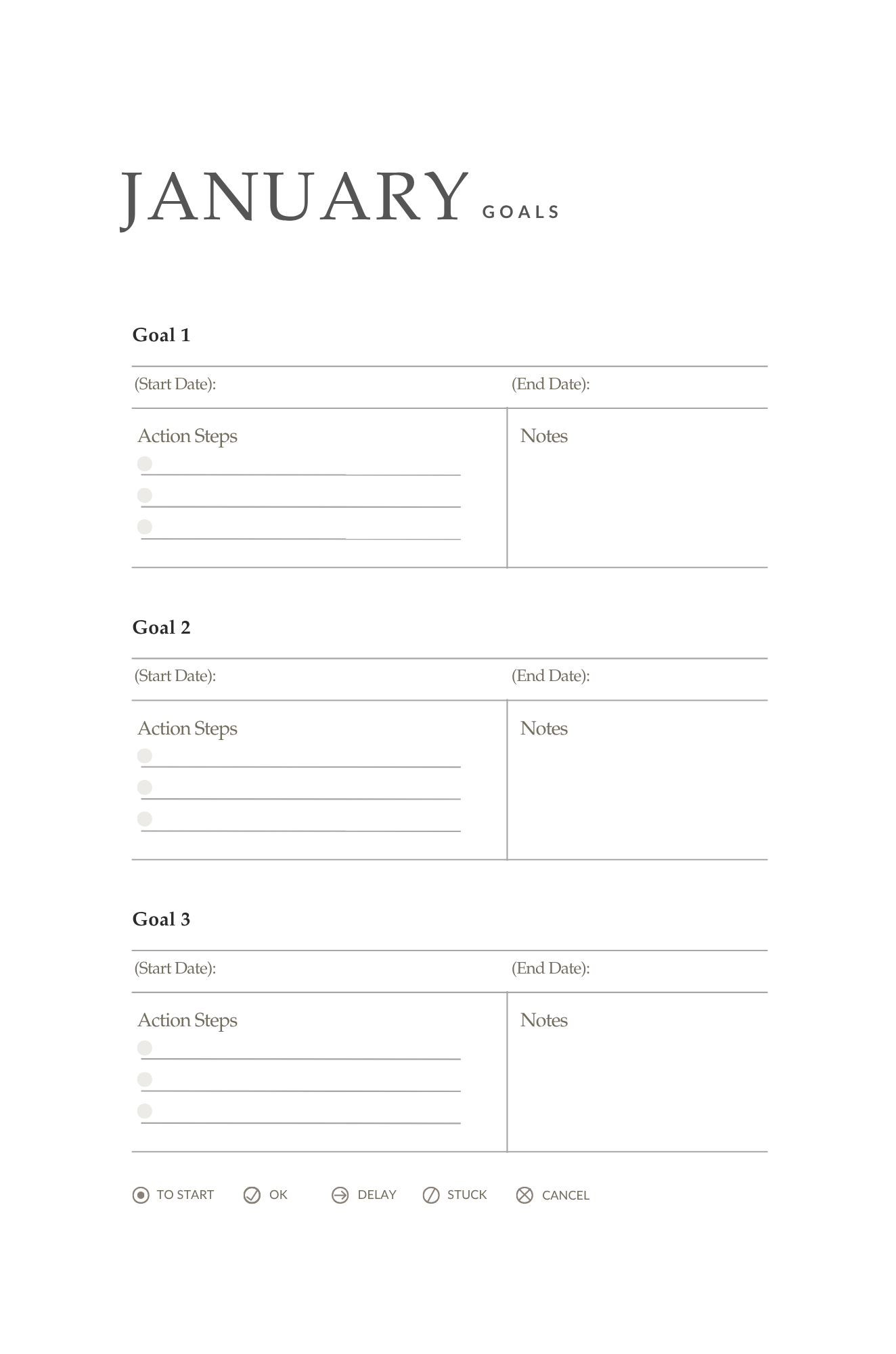 The Productivity Journal — monthly goals page preview